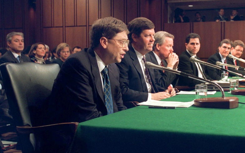 Bill Gates and other software industry executives testify on Capitol Hill in 1998.